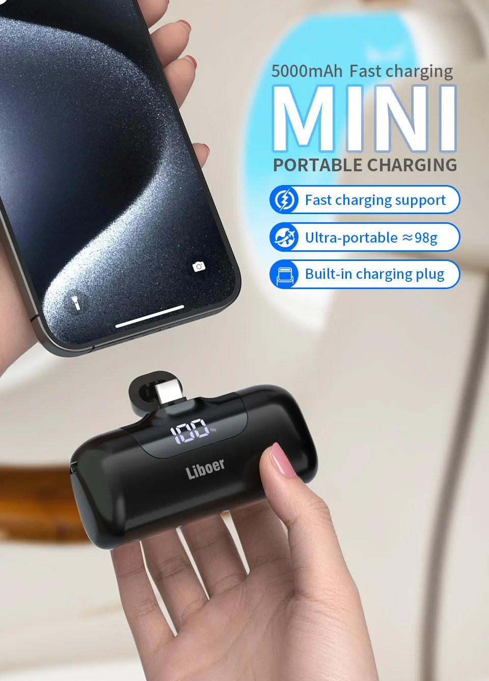 Mini Power Bank Fast Charging Portable Charger LED Digital Diaplay USB-C Connector External Battery Black White Pink Powerbank