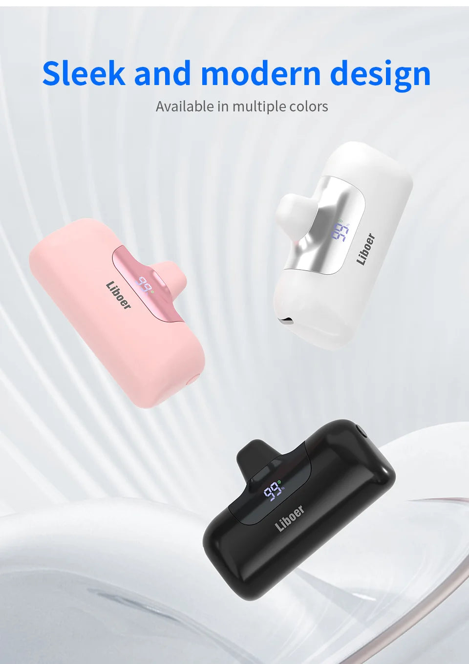 Mini Power Bank Fast Charging Portable Charger LED Digital Diaplay USB-C Connector External Battery Black White Pink Powerbank
