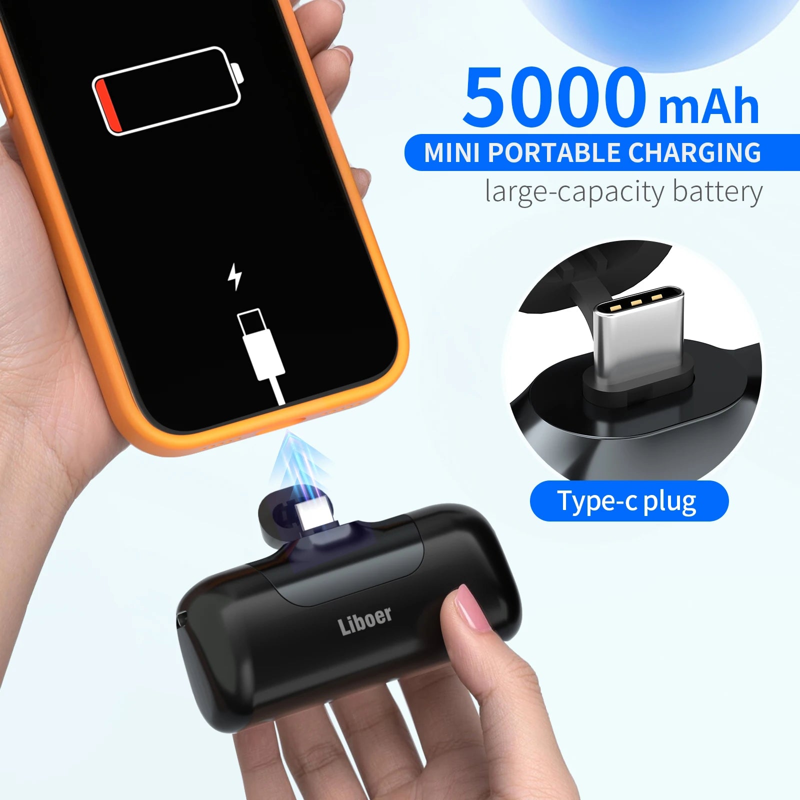 Mini Power Bank Fast Charging Portable Charger LED Digital Diaplay USB-C Connector External Battery Black White Pink Powerbank