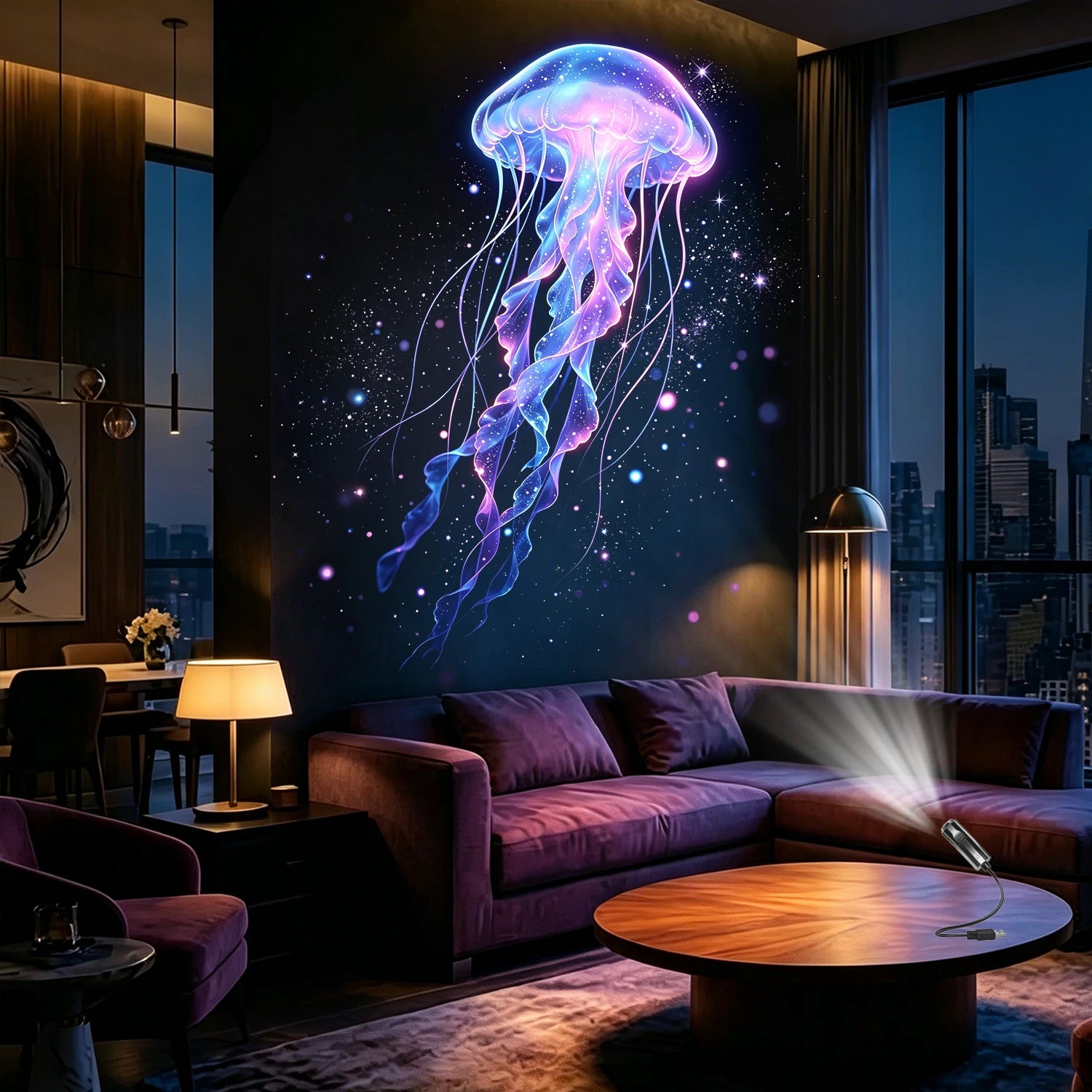 Ocean-Themed Projector Lamp, USB Powered, Creates a Romantic Deep-Sea Scene, Perfect as a Bedside Nightlight for Ambiance.