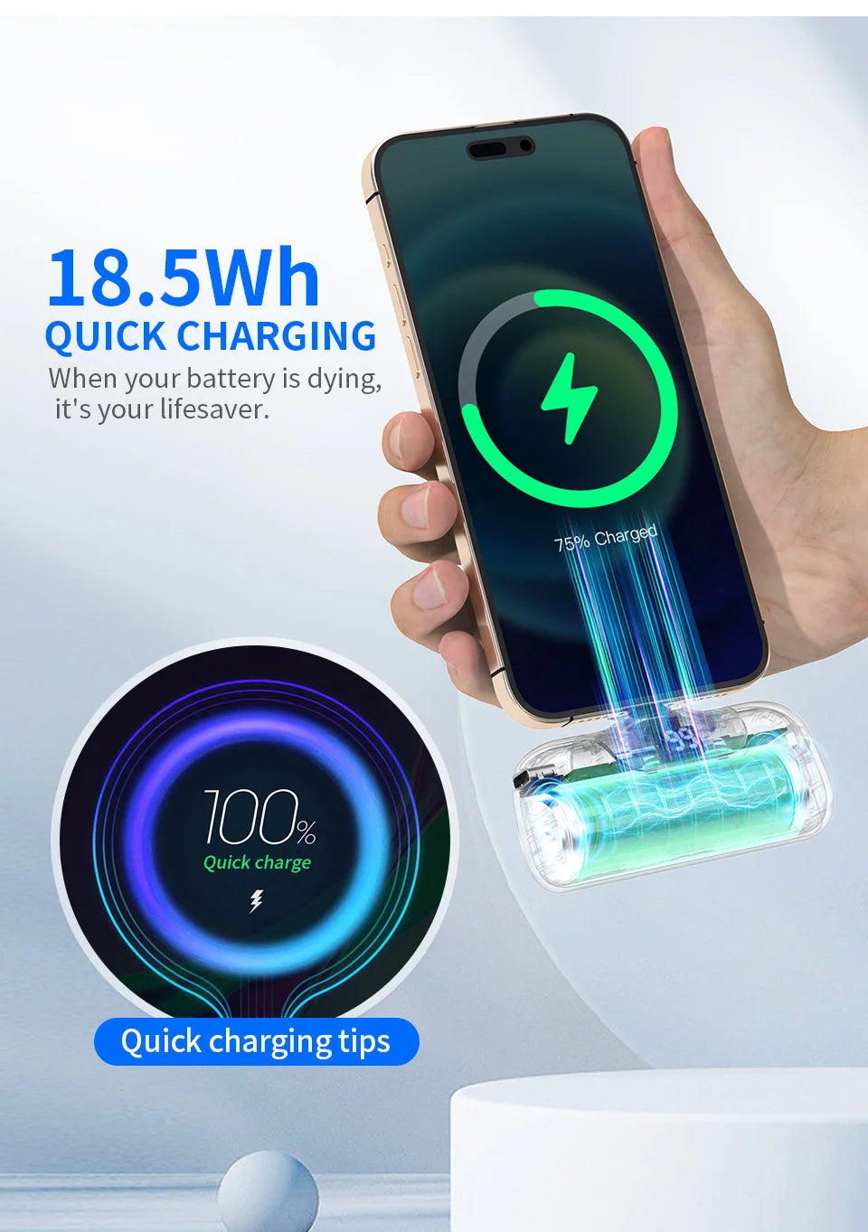 Mini Power Bank Fast Charging Portable Charger LED Digital Diaplay USB-C Connector External Battery Black White Pink Powerbank