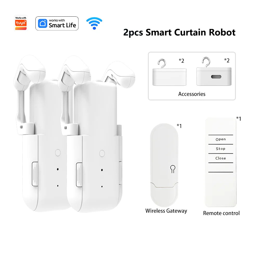 WiFi 3 in 1 Smart Curtain Motor Electric Curtain Robot Auto Opener No Wiring Support APP （Equipped with Remote Control）
