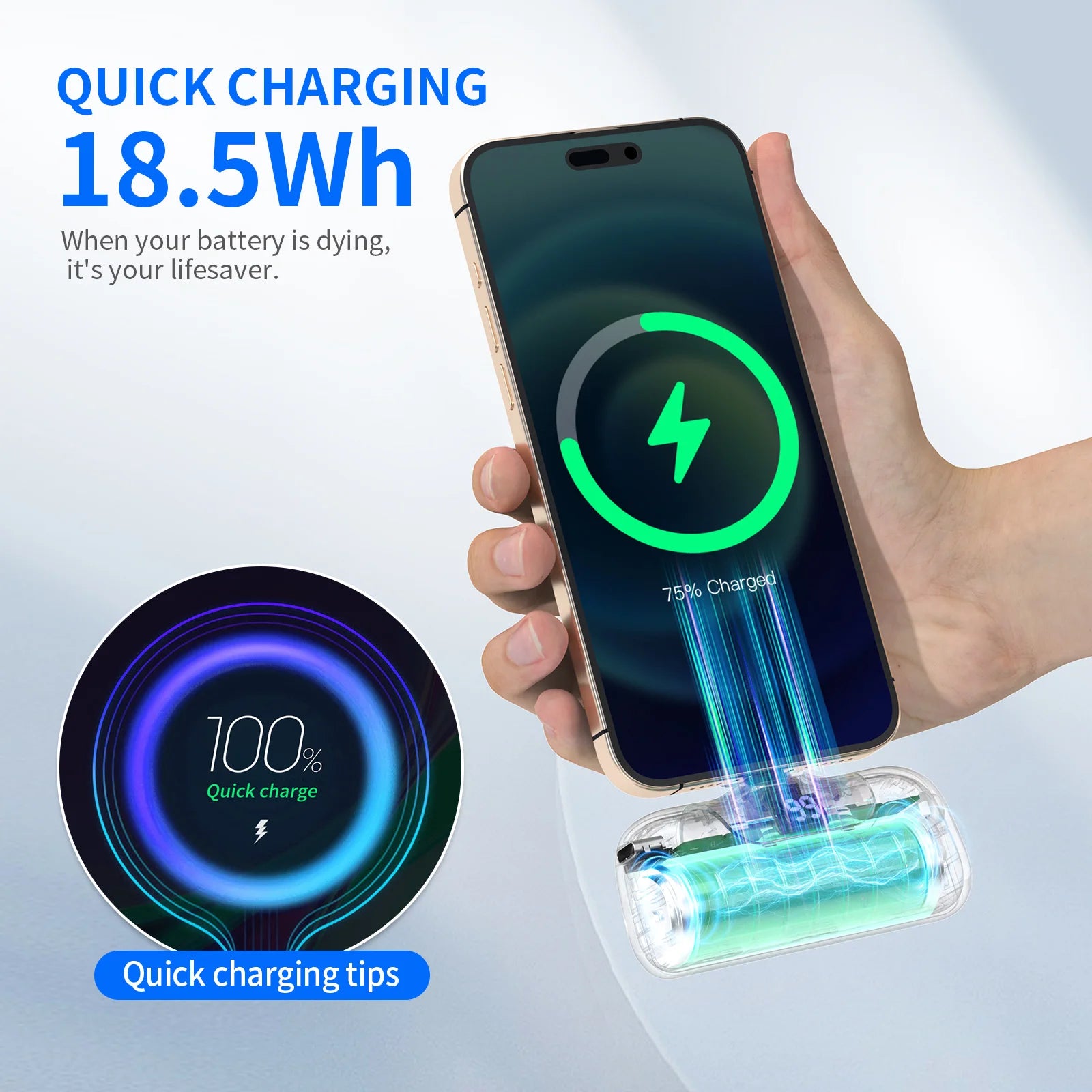 Mini Power Bank Fast Charging Portable Charger LED Digital Diaplay USB-C Connector External Battery Black White Pink Powerbank